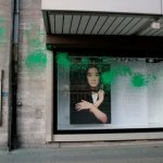 Downey in action spraying Berlin’s premier department store with green paint in 2008. Photo: Richard Schwarz