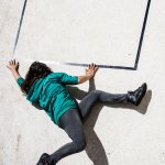 Dancer Moni Wespi in a 2012 performance of Tape Riot in France performs alongside installed tape art. Photo: VincentVanhecke